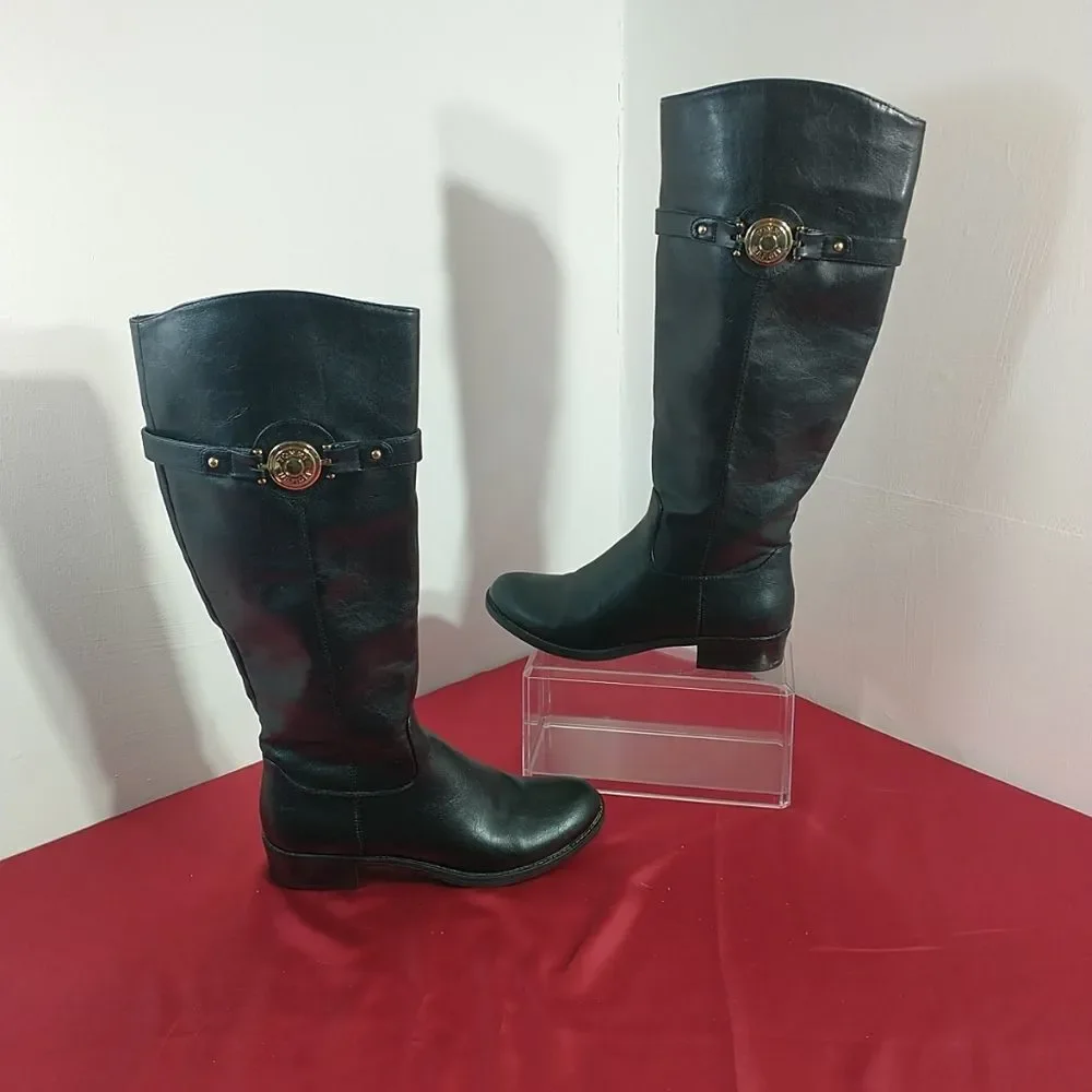Elegant Black Leather Knee-Tommy Hilfiger Tall Boots 6 M Black LeatherHigh Boots